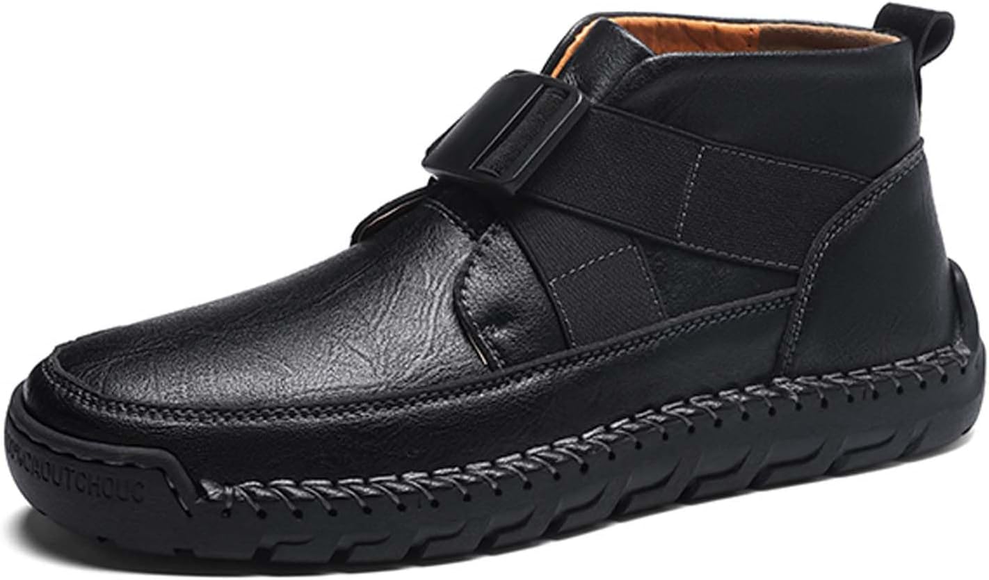 

Мужские премиальные кожаные прогулочные туфли, модные кроссовки средней высоты, деловые повседневные кожаные туфли, обувь для вождения, прочные, ручной работы, легко надеваются Generic, черный