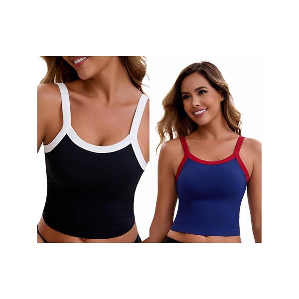 

2 комплекта женских топов на тонких бретелях без рукавов, укороченных, контрастного цвета Inspire Chic, Black Navy Blue