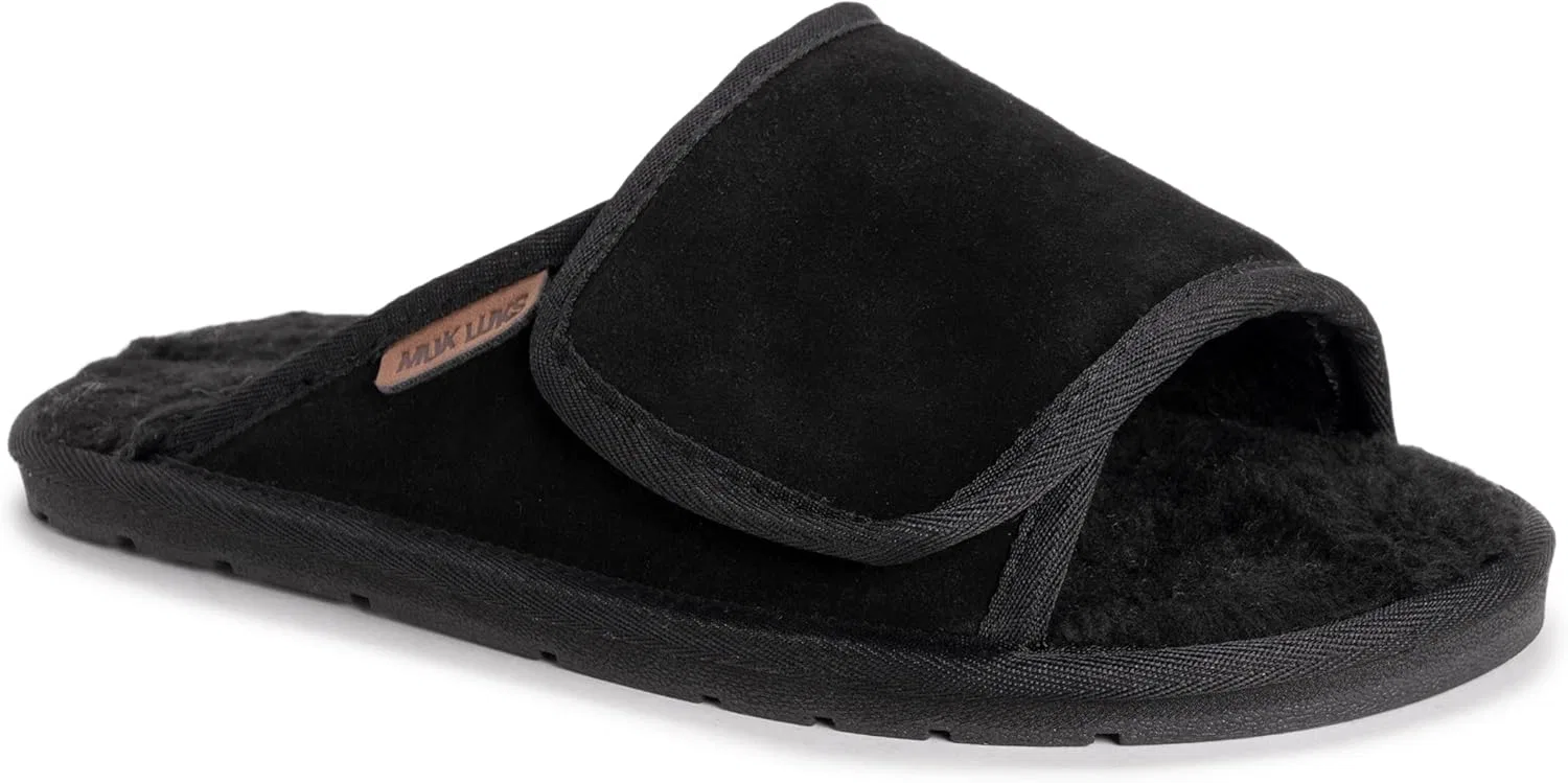 Тапочки открытые, из натуральной кожи, MUK LUKS, черный
