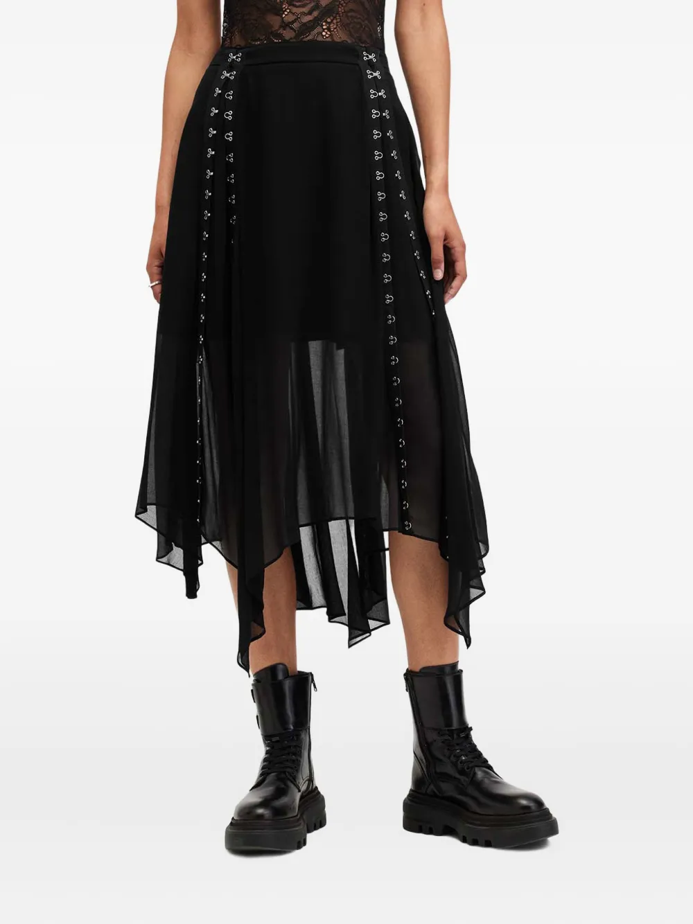 

Асимметричная юбка Luna на шнуровке AllSaints, черный