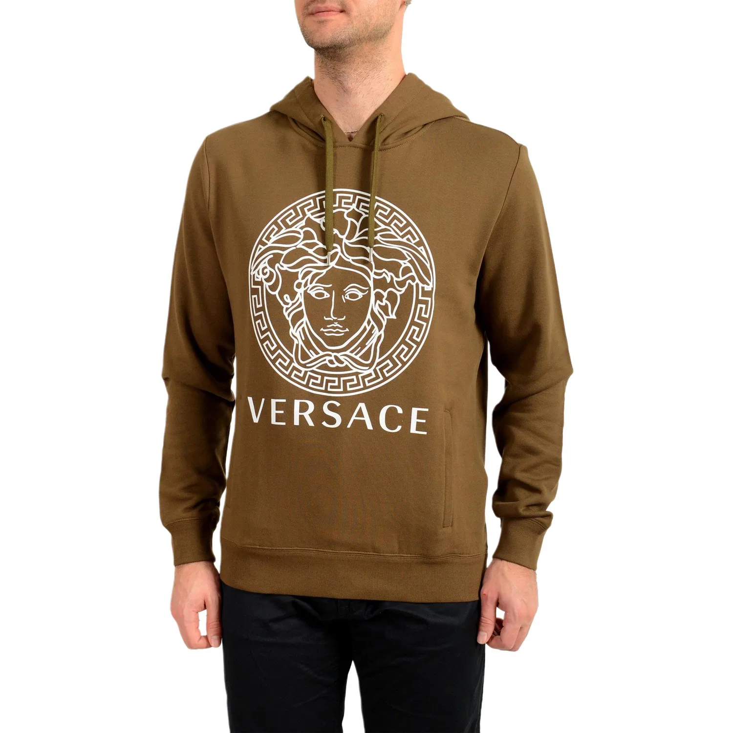 Свитшот мужской Khaki с капюшоном, средней посадки, Regular VERSACE