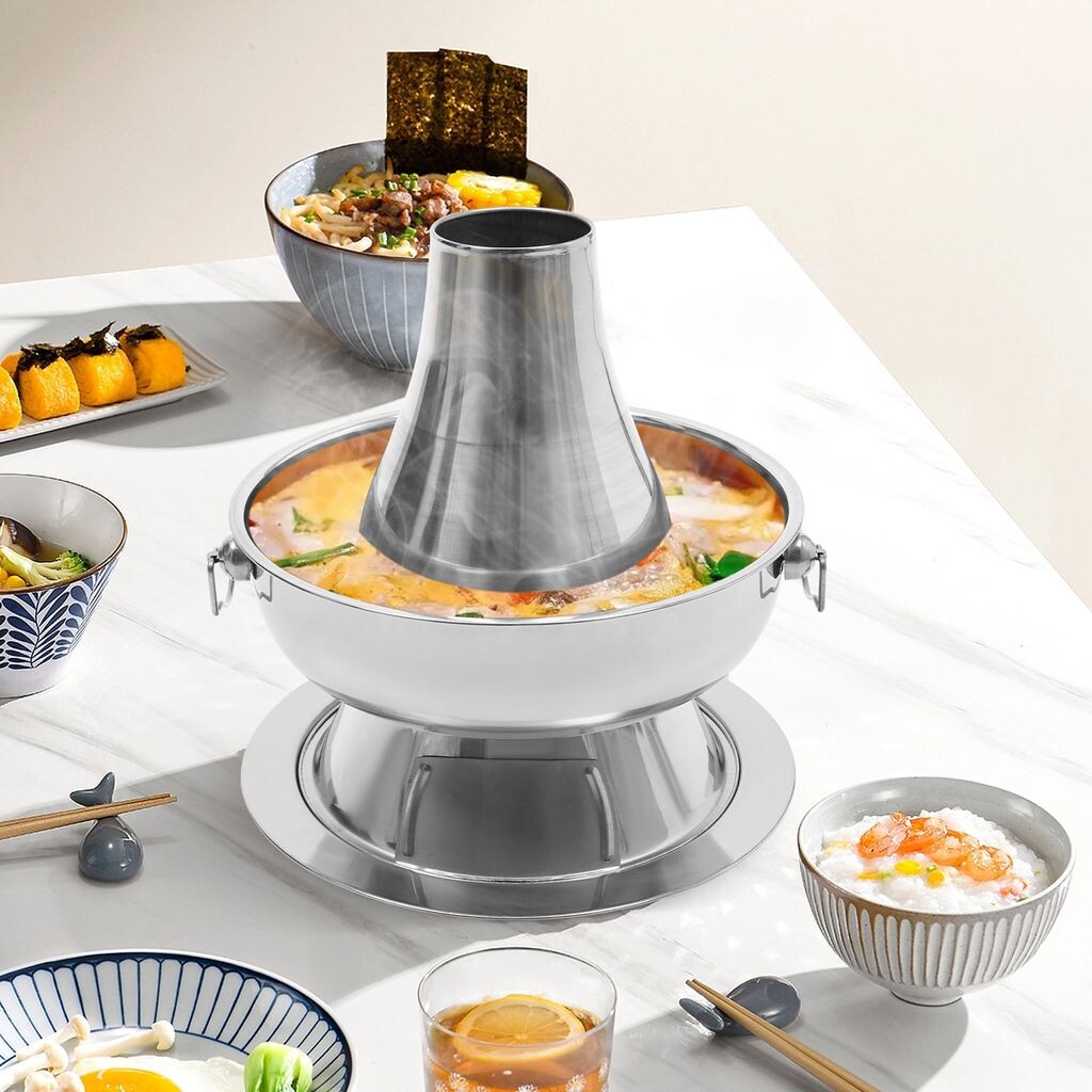 

Китайская угольная кастрюля, тушеная кастрюля с дымоходом, винтажная тушеная кастрюля из нержавеющей стали GreatDEshop2021, серебро