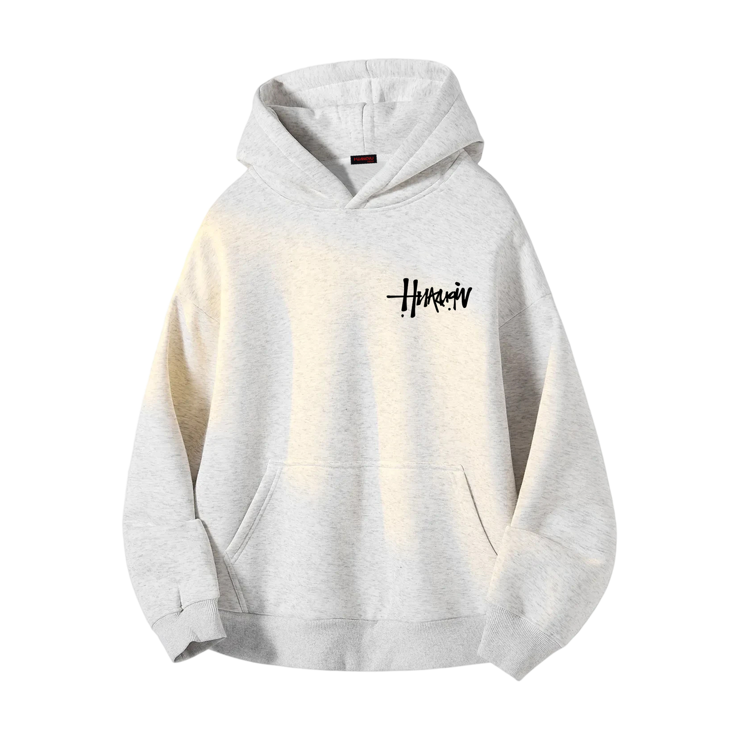 

Толстовка Unisex Hooded Thickened Heavyweight HUANQIU, heather серый with черный print-no drawstring