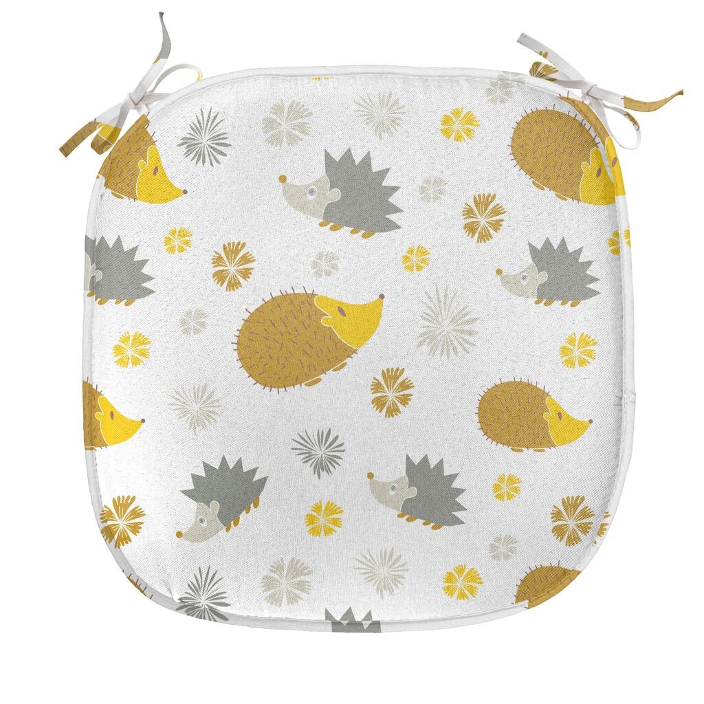 

ABAKUHAUS Подушка на обеденный стул «Ежик», «Осень в лесу», декоративная водонепроницаемая подушка с ремнями для кухонных сидений, 40 см x 40 см, земляно-желтый и серый, белый