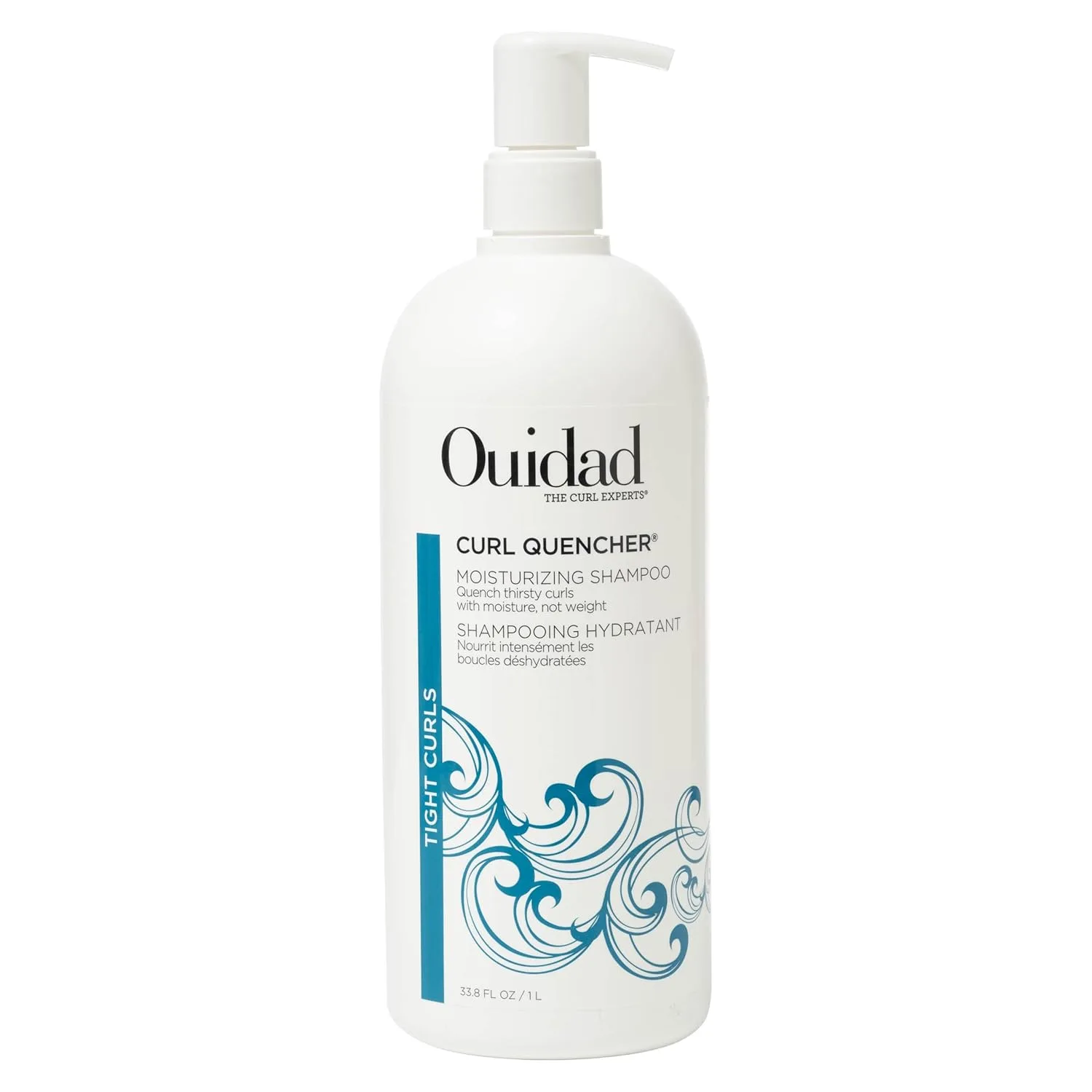 Ouidad Curl Quencher Moisturizing Shampoo для тугих кудрей - нежный увлажняющий очиститель для блестящих и четких локонов, питает кудрявые волосы изнутри без пересушивания, без силиконов 1000 мл (.), Blue