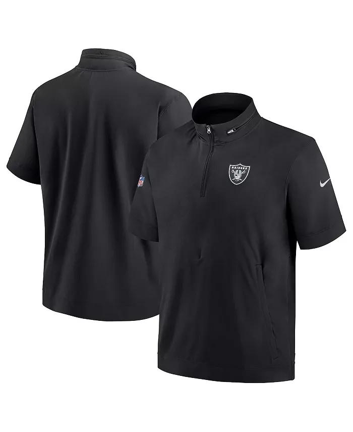 Мужская черная худи с коротким рукавом и молнией на четверть Las Vegas Raiders Sideline Coach Nike — фото 2