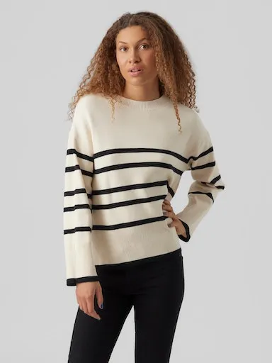 

Свитер Vero Moda с круглым вырезом "VMSABA LS O-NECK STRIPE PULLOVER GA NOOS", с полосатым узором, цвет Birch Stripes Black