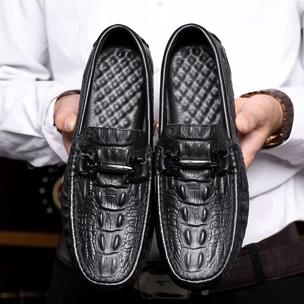 Мужские лоферы с крокодиловой текстурой, Black — фото 2