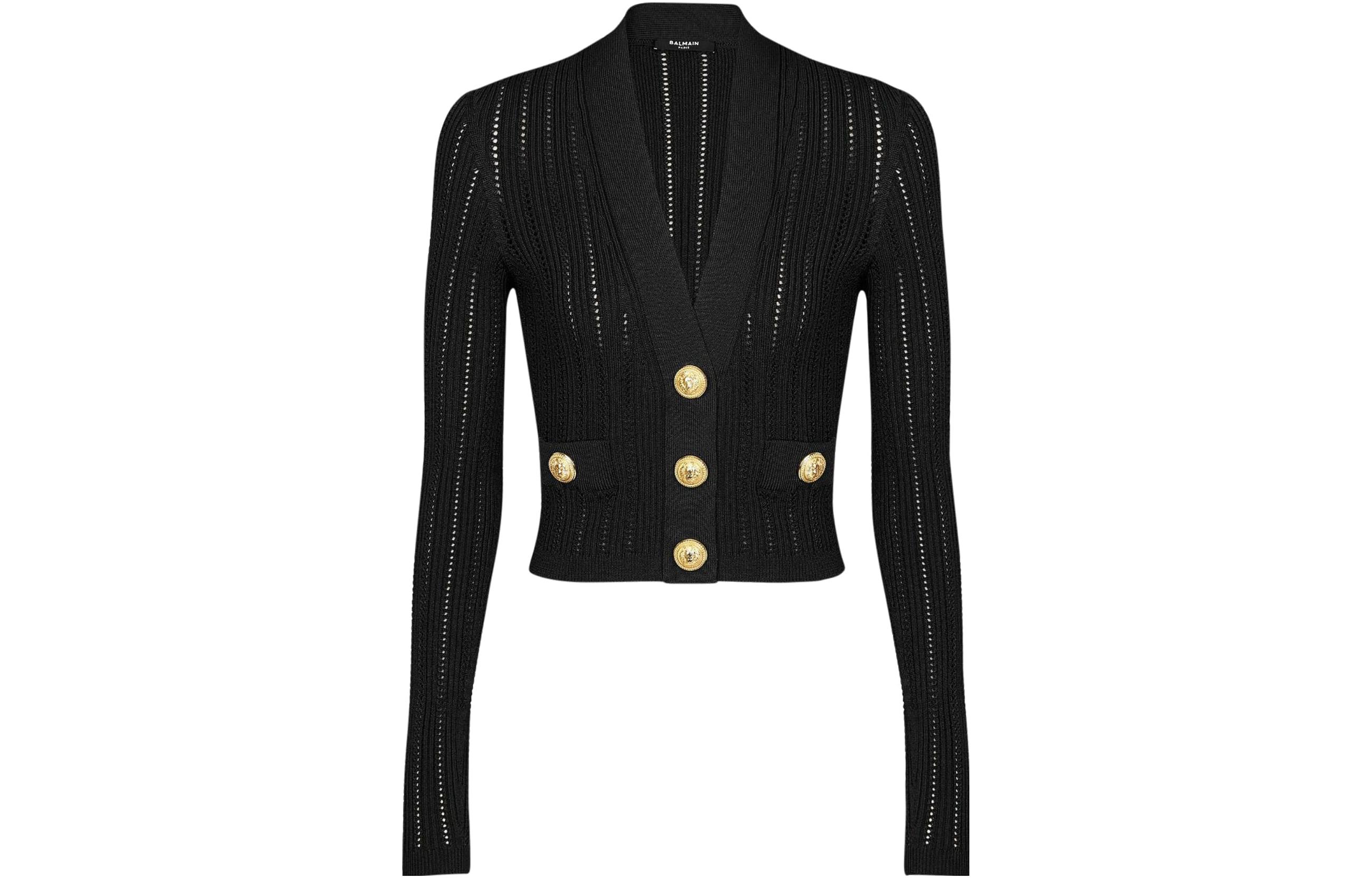 

Укороченный кардиган открытой вязки BALMAIN, черный