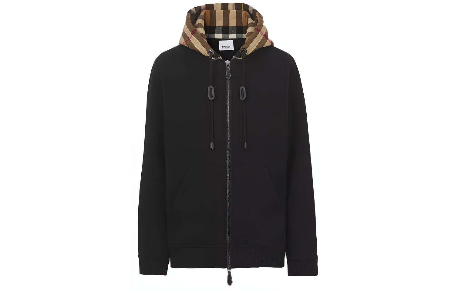 Худи Burberry Check Hood на молнии, черное — фото 3