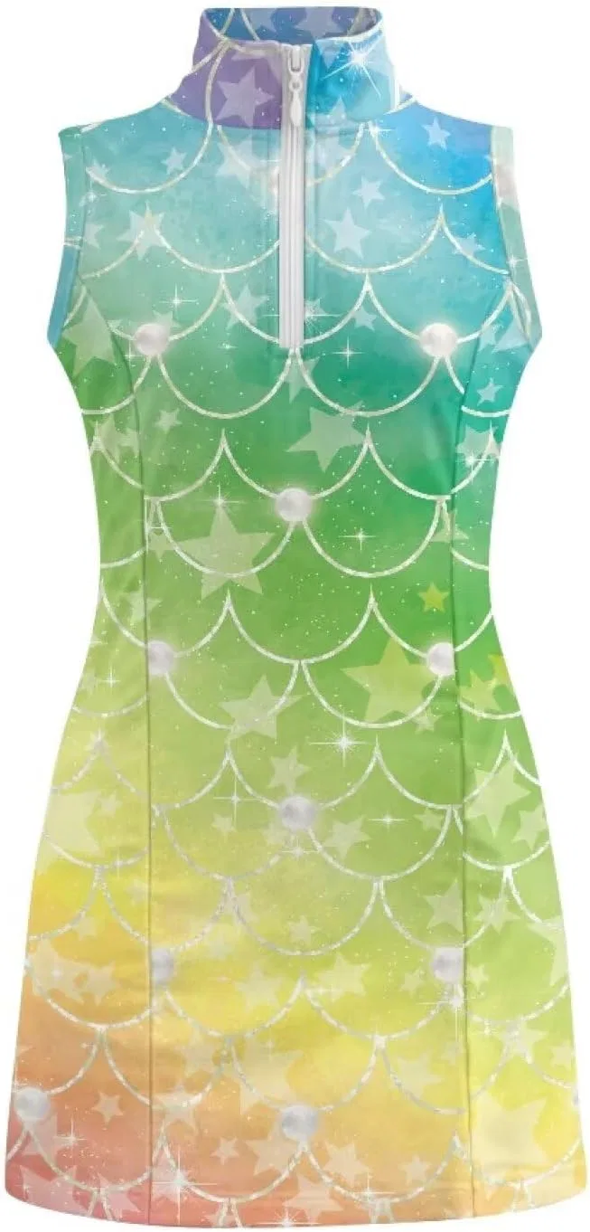 Платье для тенниса и гольфа детское Boatee, с карманами, цвет Mermaid Scale Star Print — фото 4