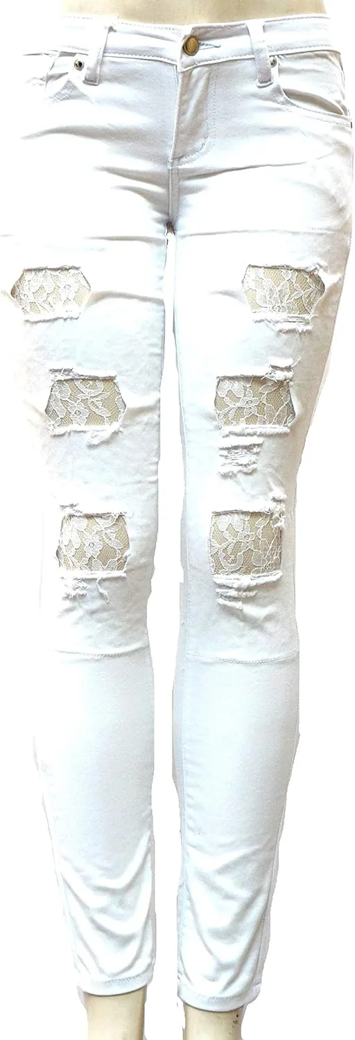 

Pasion женские белые джинсы Stretch Skinny Ripped с кружевом JEANS FOR LOVE