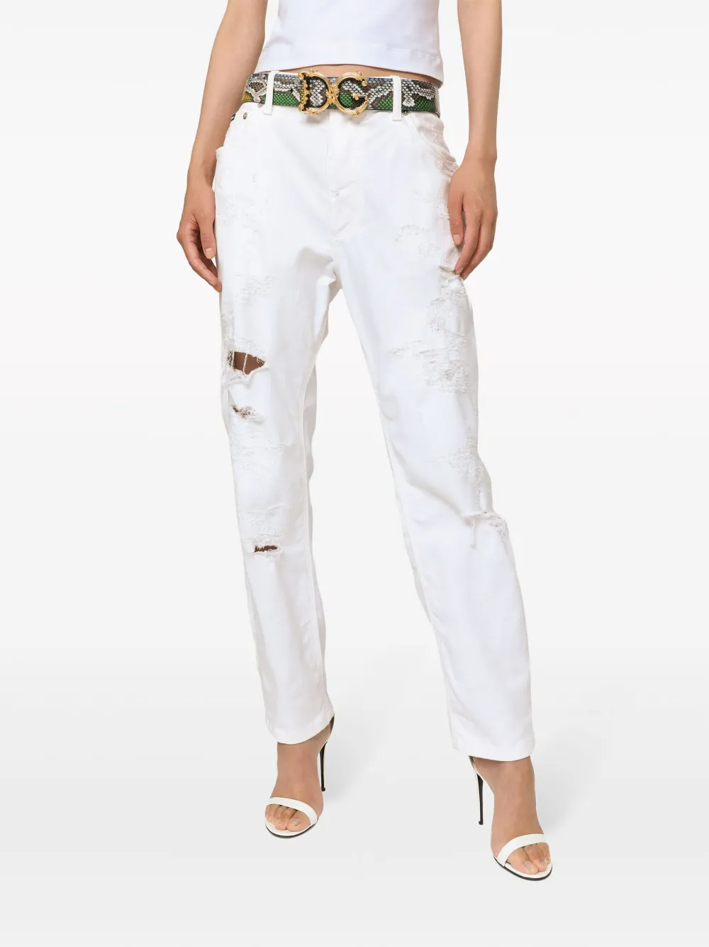 Ремень из змеиной кожи с пряжкой-логотипом DOLCE & GABBANA, зеленый — фото 3