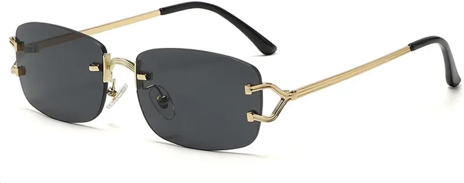 

Солнцезащитные очки с защитой UV400 | Маленькие, узкие, без оправы, с тонированными линзами | Для женщин и мужчин, для занятий спортом на открытом воздухе и вождения DSVIGF, Gold Black