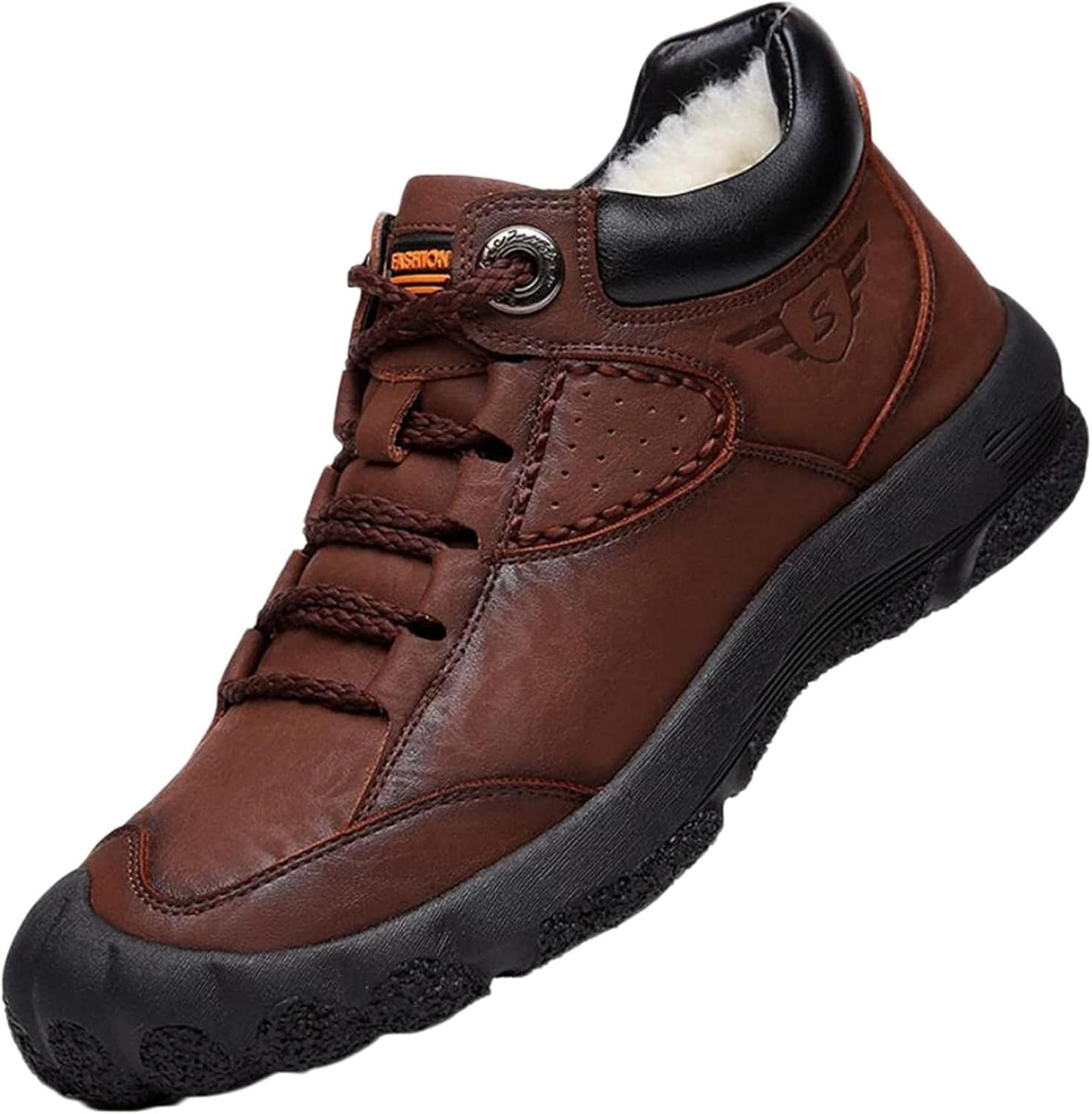 

Мужские зимние ботинки Yiozoi, теплые плюшевые, для повседневной ходьбы, с плоской подошвой, боковой молнией, легкие и долговечные, теплые кожаные ботинки, коричневый