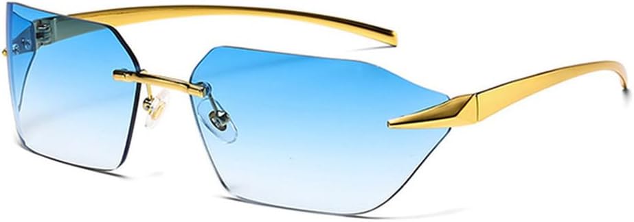 

Безрамочные солнцезащитные очки для мужчин и женщин, роскошные черные очки без оправы, модные женские металлические солнцезащитные очки UV400 для мужчин HHZZYVY, Gold-blue.