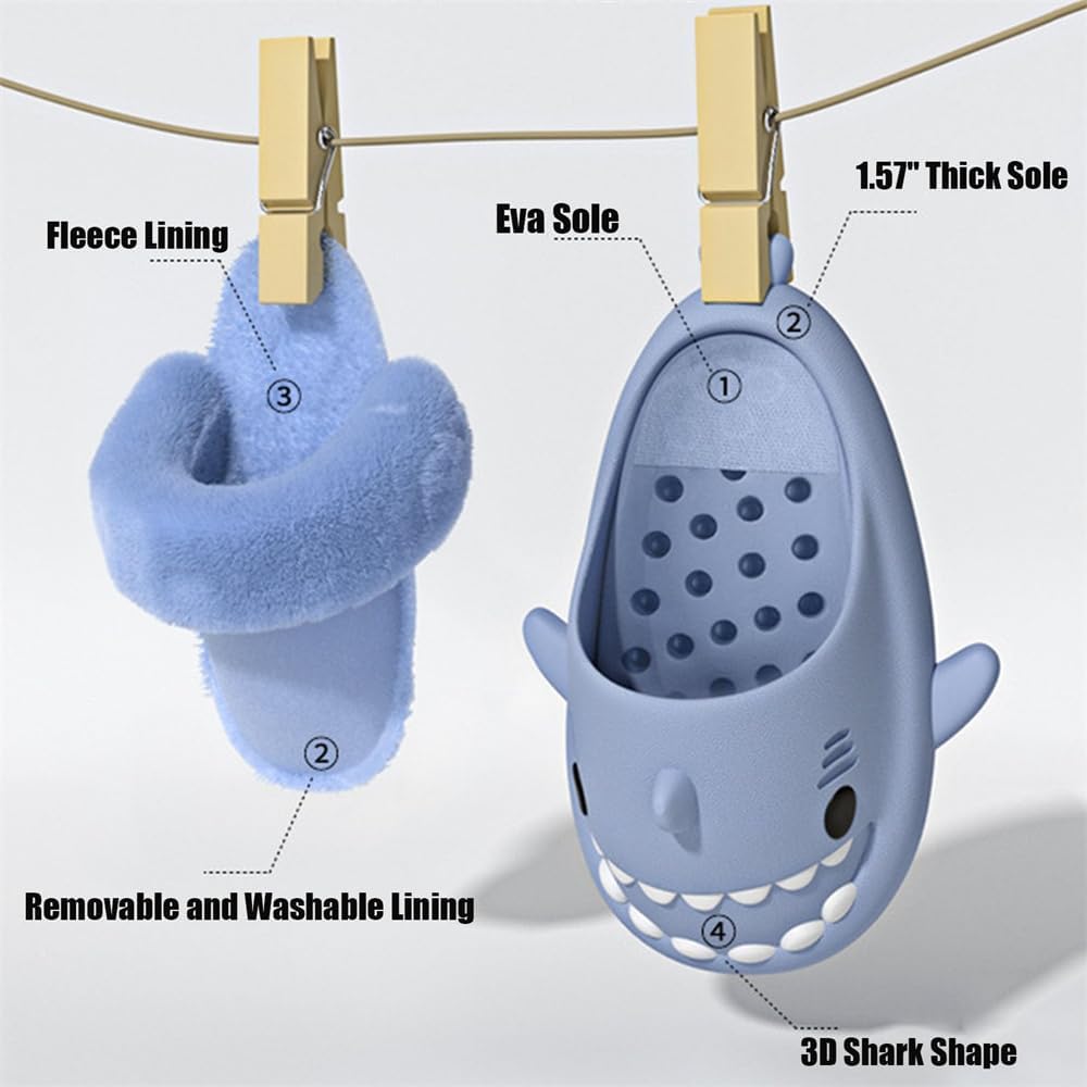Зимние шлепанцы Shark Slides, шлепанцы Shark Slides для взрослых и детей, теплые, уютные, плюшевые, водонепроницаемые, нескользящие, для мужчин и женщин Generic, светло-серый — фото 2