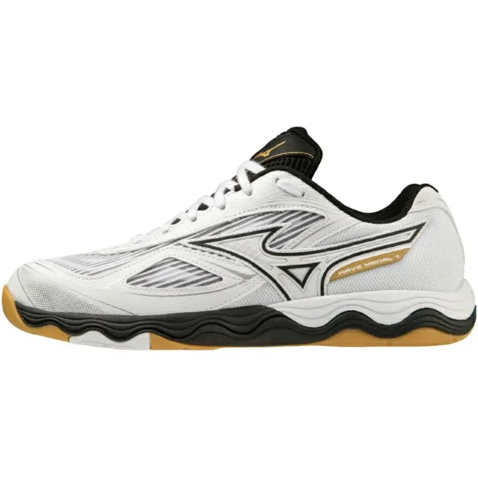 Унисекс кроссовки для настольного тенниса «Wave Medal 7» от Mizuno, Wh/Bk/Gd