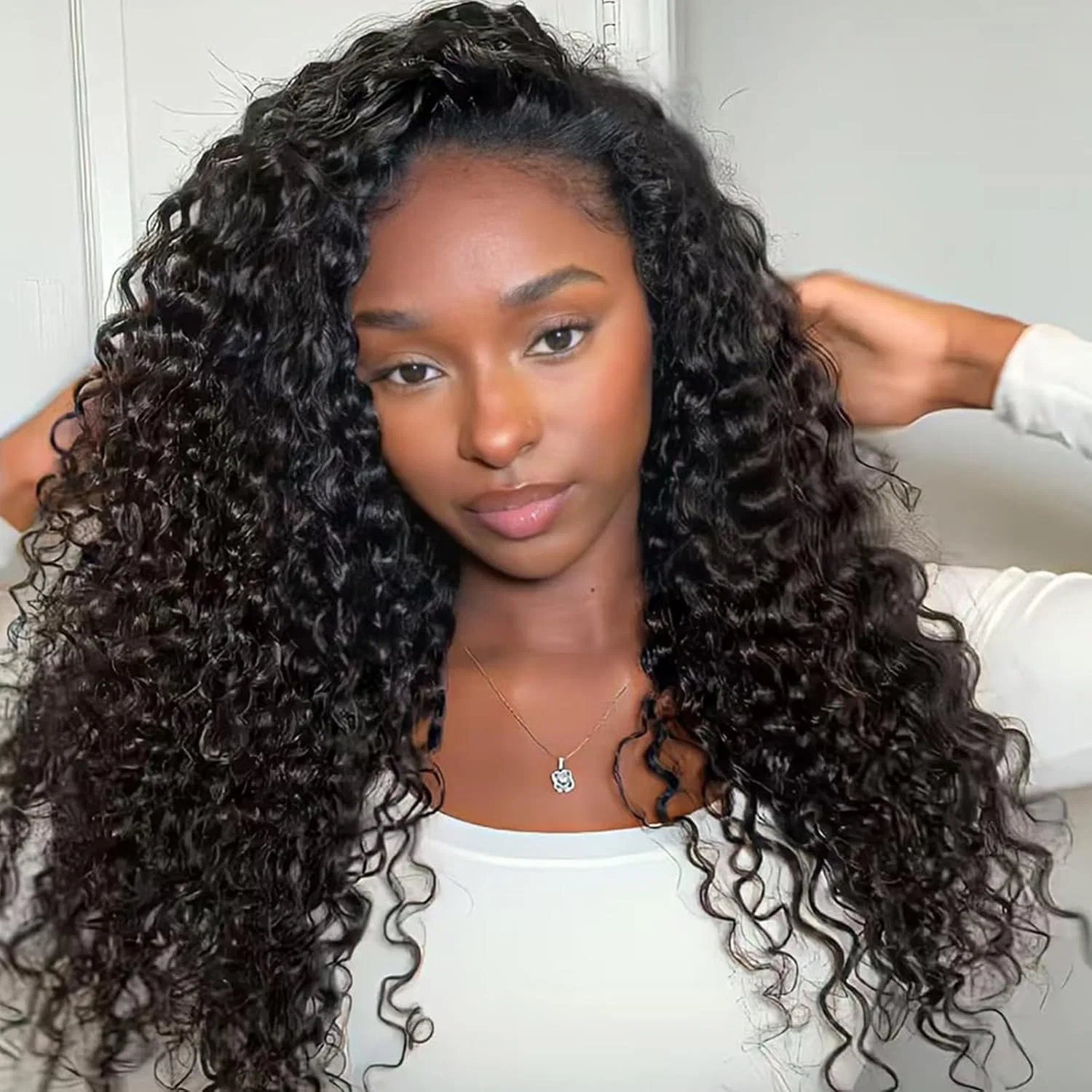 Женский кудрявый парик-полупарик Tunfine с эффектом водной волны Tunfine, Non-Lace Half Wig Black Colour