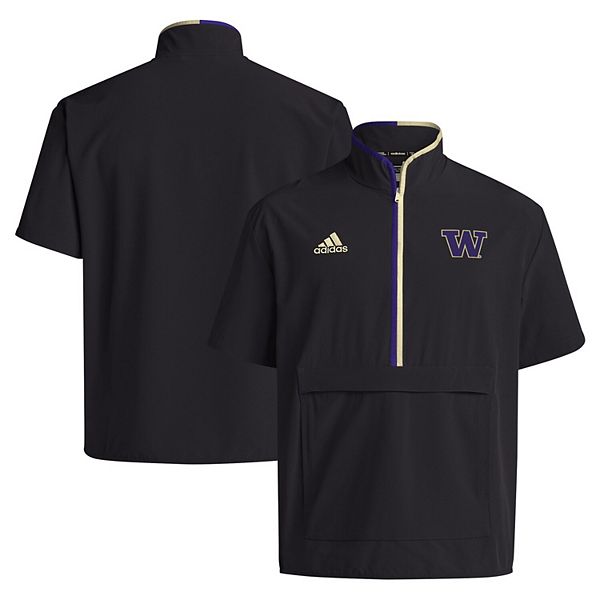 Мужская черная куртка washington huskies 2024 coaches sideline с полузастежкой и коротким рукавом Adidas