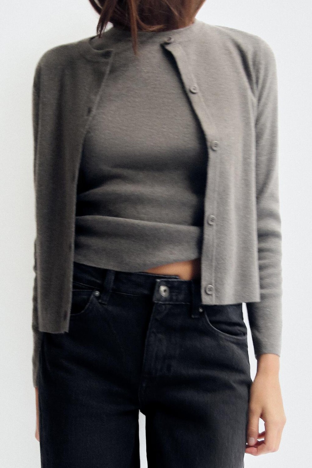 

Кардиган однотяжной вязки ZARA, серо-коричневый