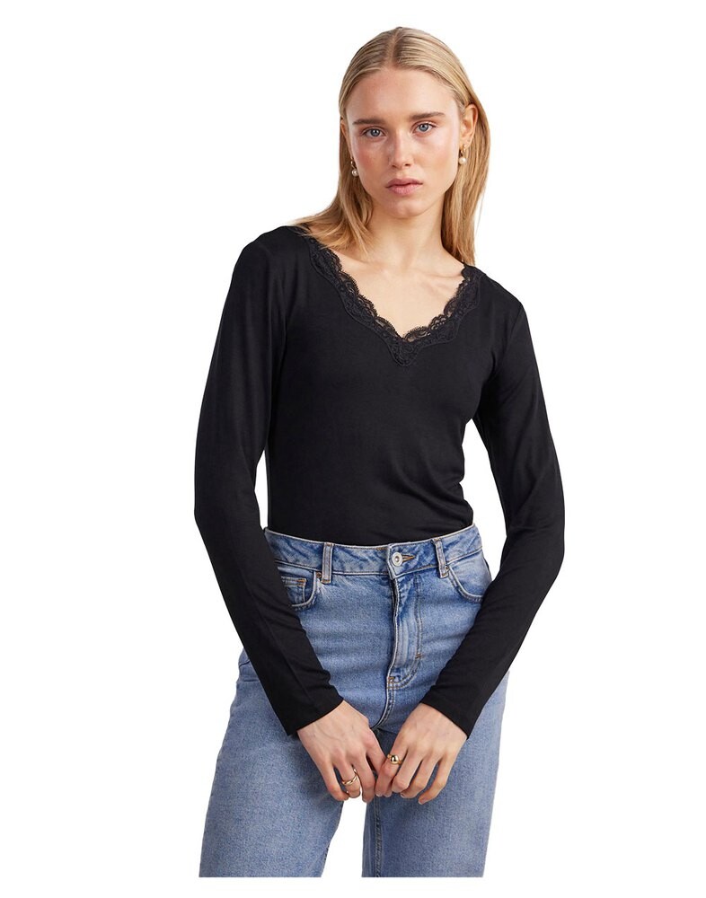 

Футболка Pieces Barbera Long Sleeve V Neck, черный