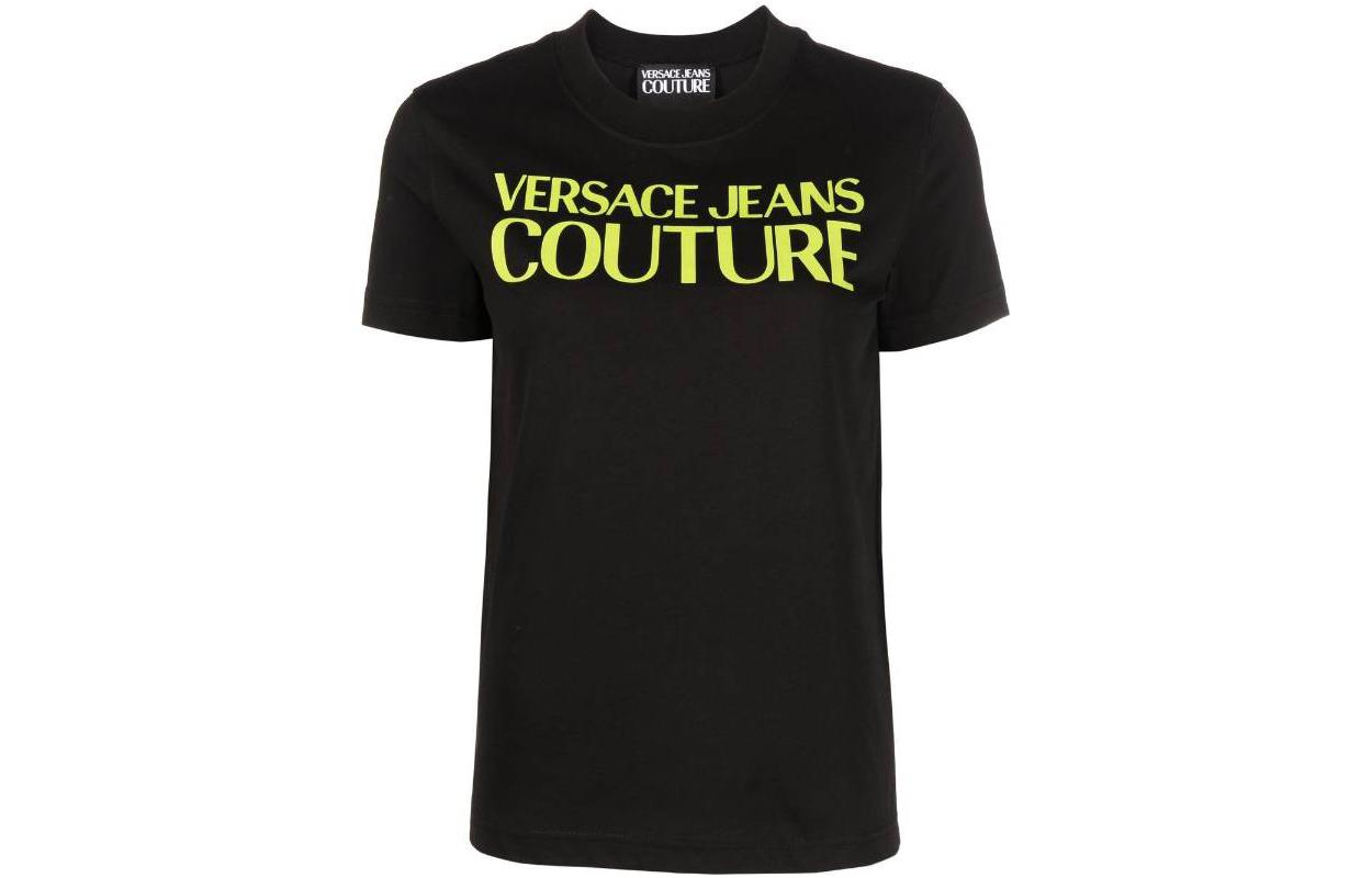 

Футболка Cotton с блестящим логотипом VERSACE JEANS, черный