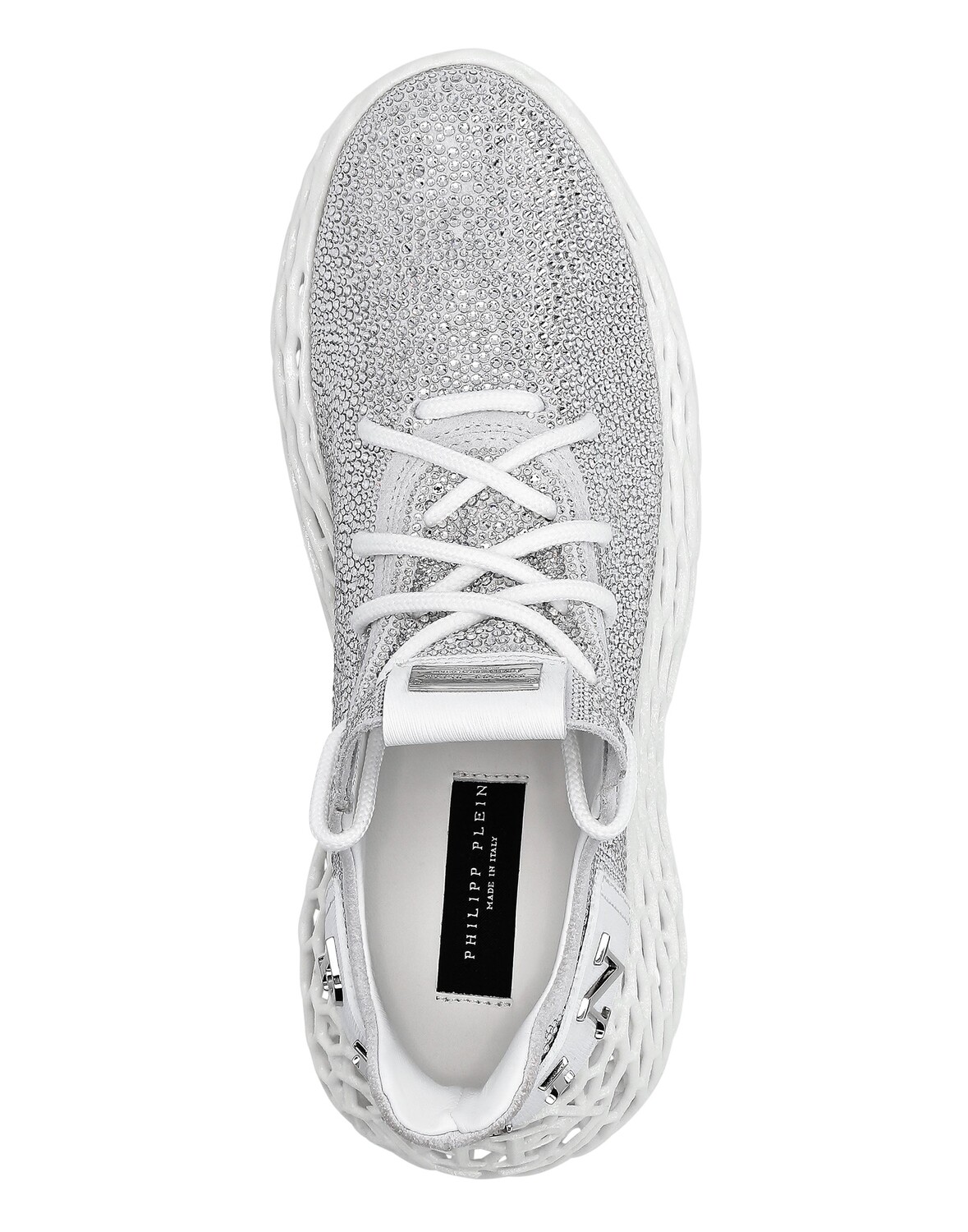 КРОССОВКИ RUNNER $KELETON ИЗ ЗАМШИ СО СТРАССАМИ Philipp Plein, цвет Crystal