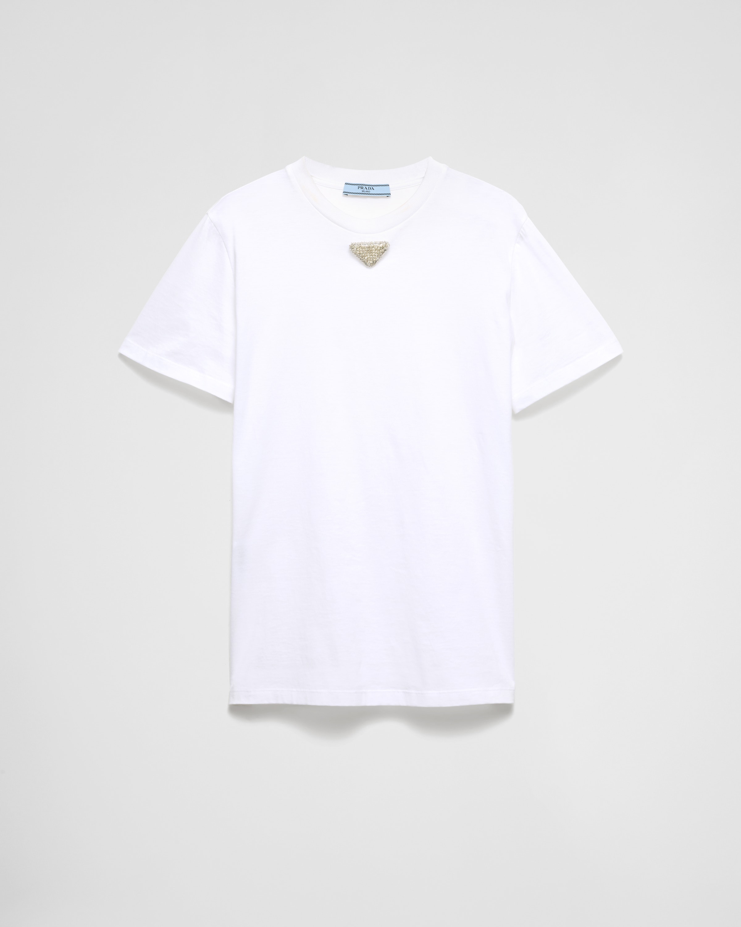 

Футболка из джерси с вышитым треугольником Prada, белая