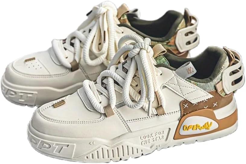 Кроссовки Men's Trendy Sneakers Casual Sporty Low-Top Lace-Up Shoes Non-Slip Rubber Outsole Breathable Fabric Lining for Daily Wear Hhhchpm, хаки