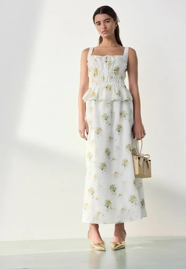 Блузка стандартного кроя от tabitha simmons с завязками спереди и сборками Next, White Yellow Floral Embroidery — фото 2