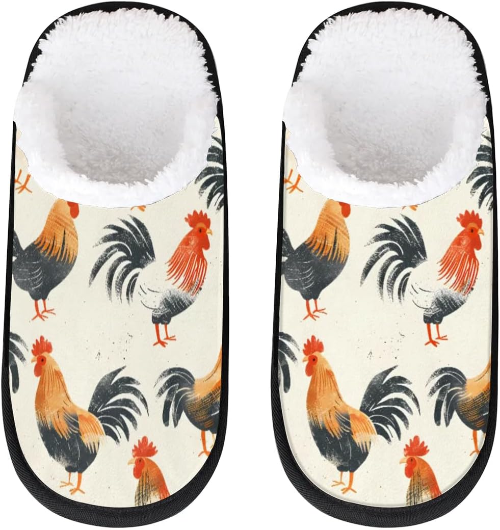 

Тапочки Gublec для женщин и мужчин, уютные с нескользящей подошвой, для дома, теплые плюшевые тапочки для дома, спальни и путешествий, Rooster Print