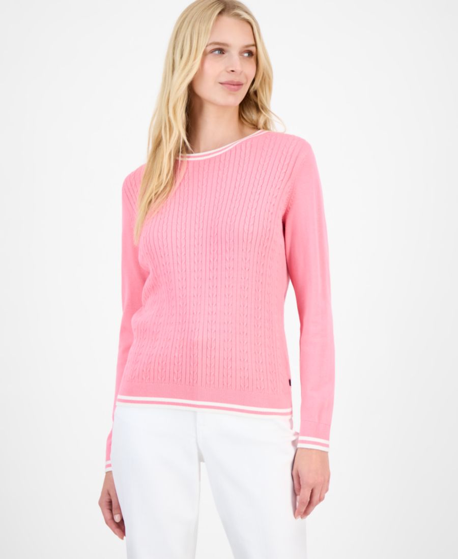 

Женский хлопковый свитер крупной вязки с круглым вырезом Nautica Jeans, Peony/ Ivory