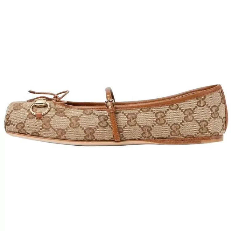 Женские балетки Horsebit 'GG Canvas Бежевый Темно-коричневый' GUCCI