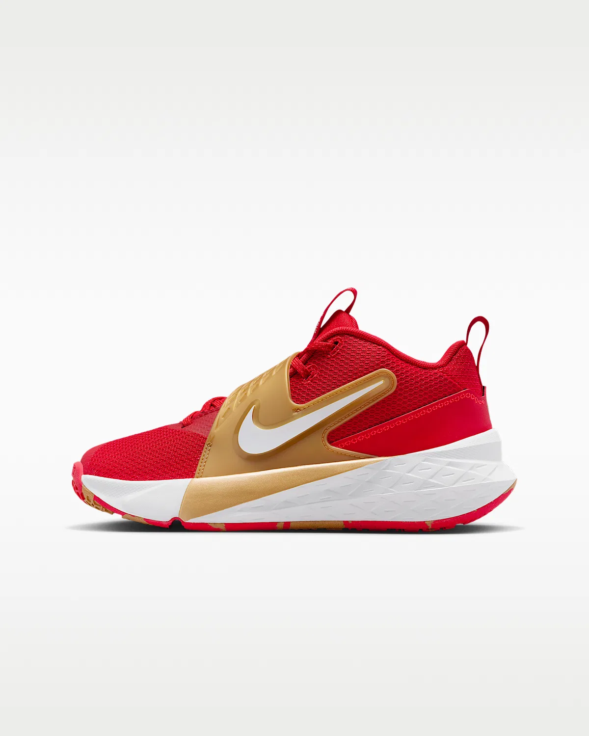 Детские баскетбольные кроссовки Nike Team Hustle D 12, University Red/Metallic Gold/Bright Crimson/White