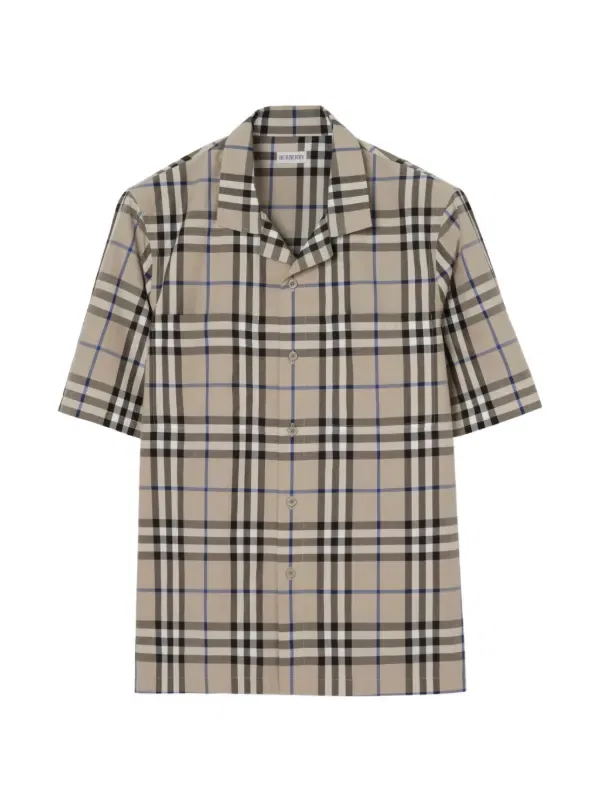 Рубашка Burberry из хлопкового поплина в клетку, короткий рукав, нейтральные