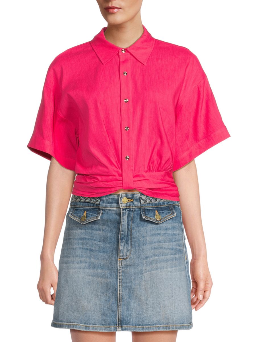 

Топ из льняной смеси с застежкой на пуговицы спереди Ramy Brook, розовый