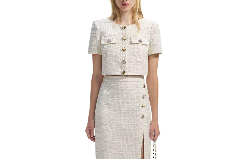 

Self-Portrait Укороченное Пальто Женское Слоновая Кость Белый, Бежевый, Self-Portrait Укороченное Пальто Женское Слоновая Кость Белый