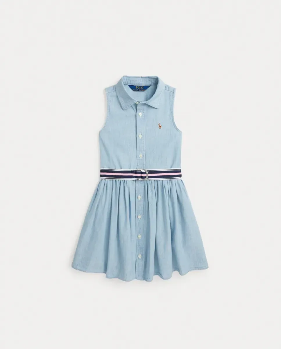 Детское хлопковое платье-рубашка Polo Ralph Lauren, светло-голубой