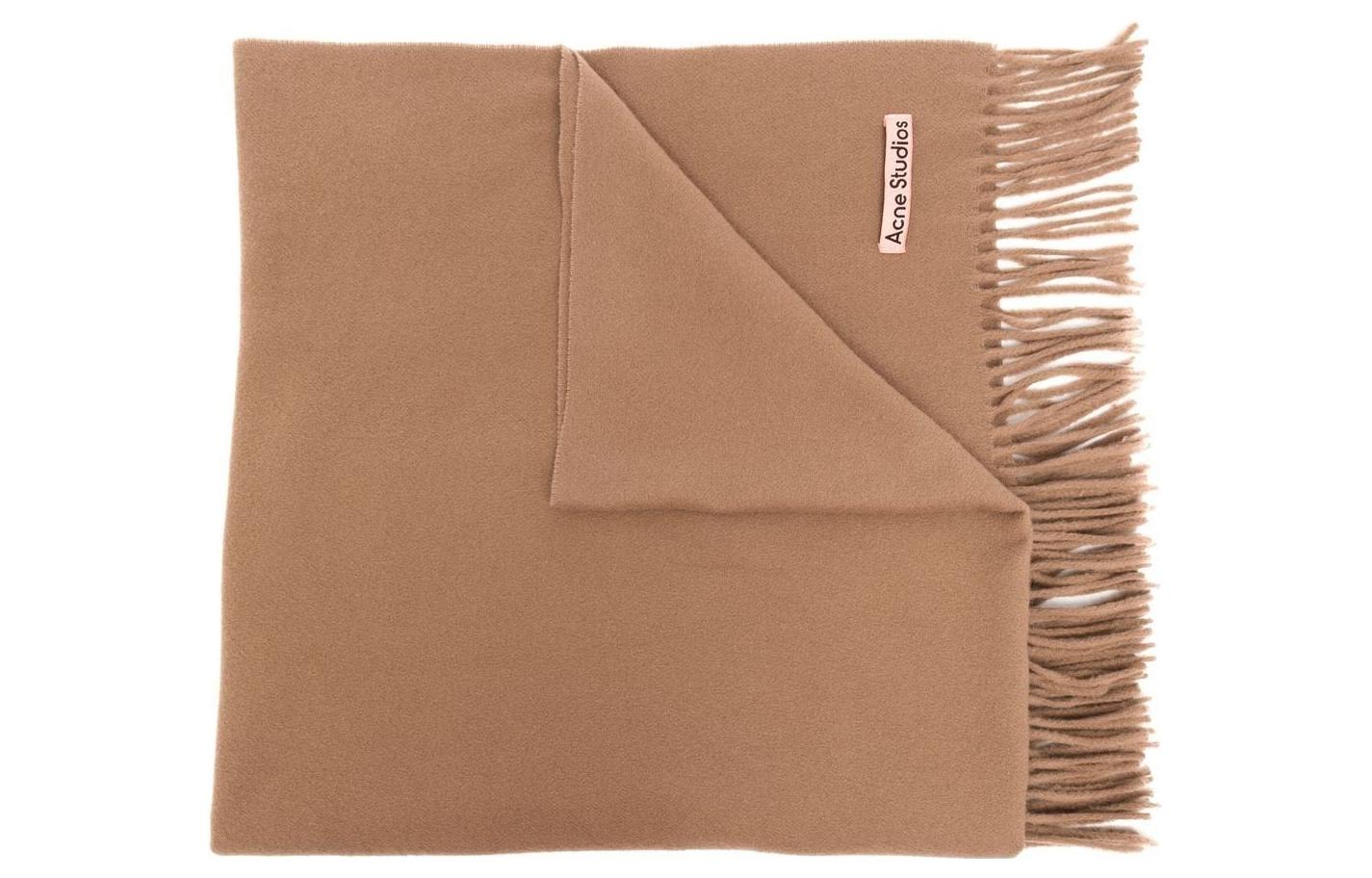 

Шарф с бахромой и нашивкой Acne Studios, коричневый