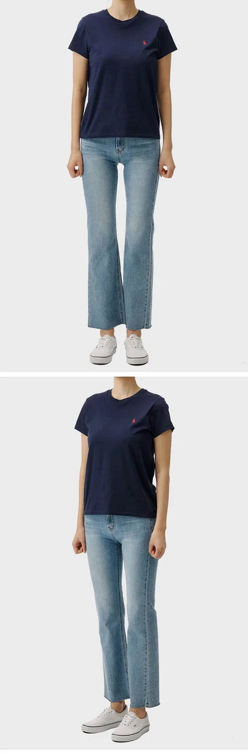 Женская хлопковая футболка с круглым вырезом, тёмно-синяя, от Polo Ralph Lauren — фото 4