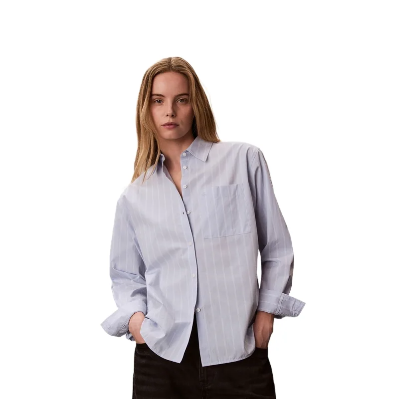Calvin Klein Рубашка женская 3T4 синяя в белую полоску с лацканом