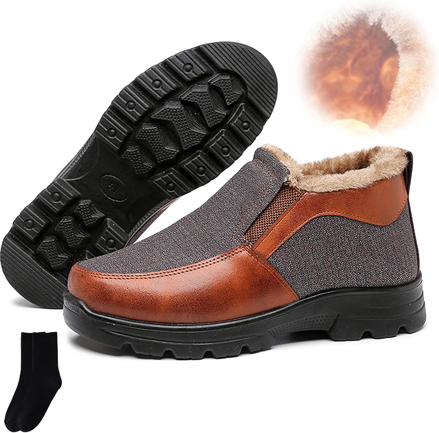 

Мужские зимние флисовые водонепроницаемые теплые нескользящие ботинки, зимние снегоступы для мужчин, с меховой подкладкой, снегоступы на липучке до щиколотки Generic, коричневый