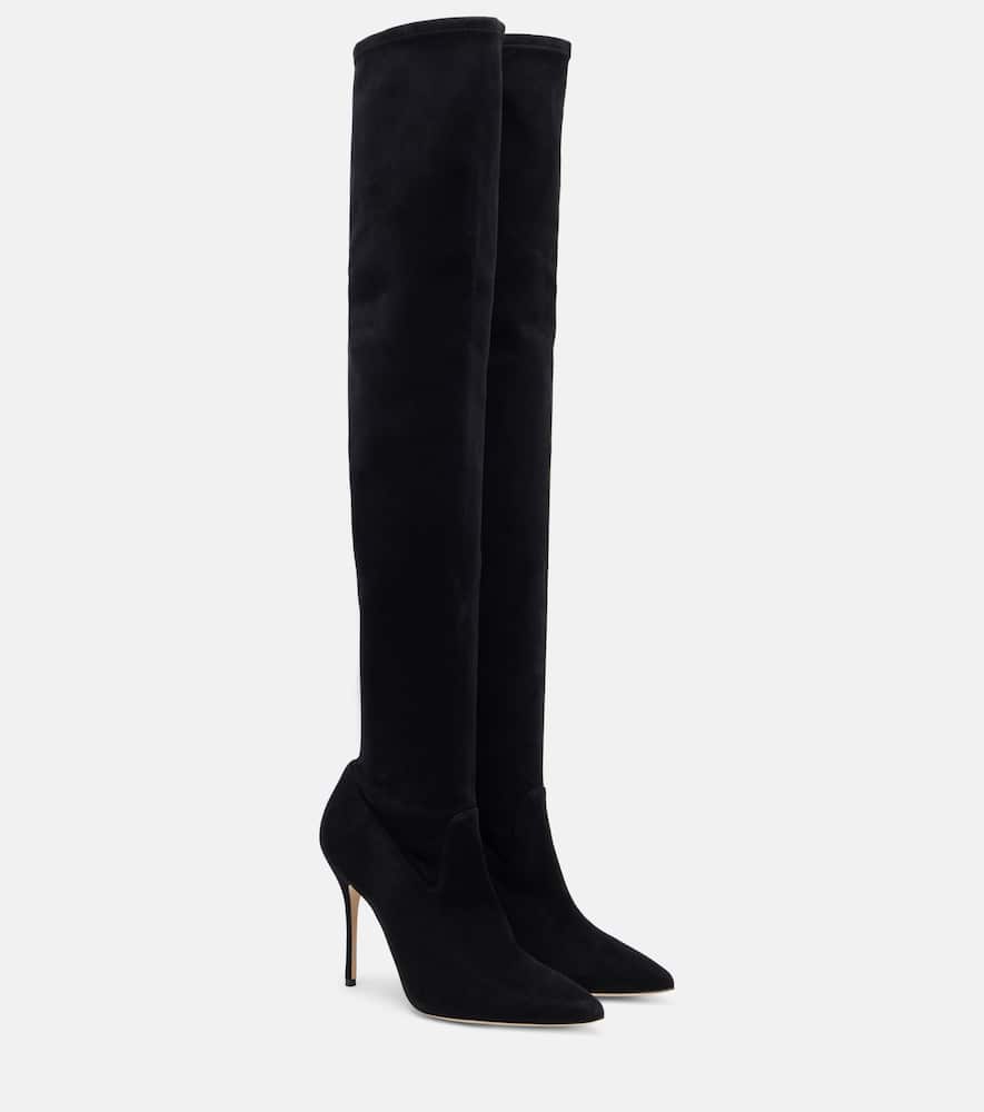Ботфорты Pascalarehi 105 из замши Manolo Blahnik, Black 0015