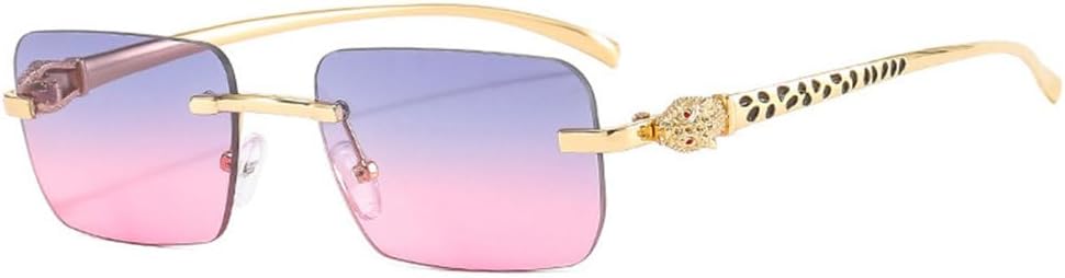 

Модные солнцезащитные очки без оправы прямоугольной формы для женщин с прозрачными линзами с градиентом цвета океана, а также уникальные солнцезащитные очки с принтом гепарда для мужчин TYUVIVO, Golden Gray Pink