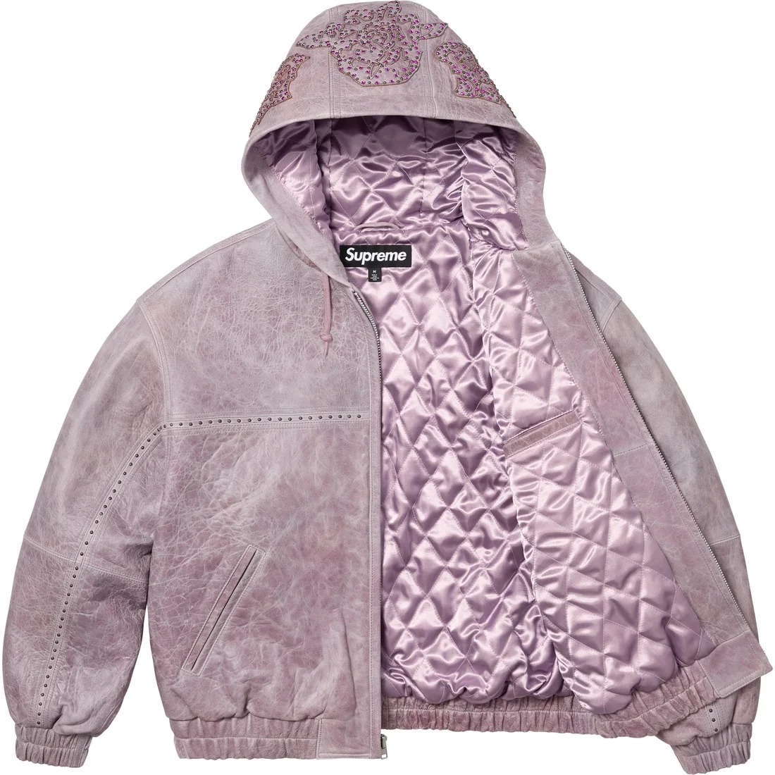 Supreme Кожаная куртка с капюшоном и заклепками, Lilac/Lilac — фото 4