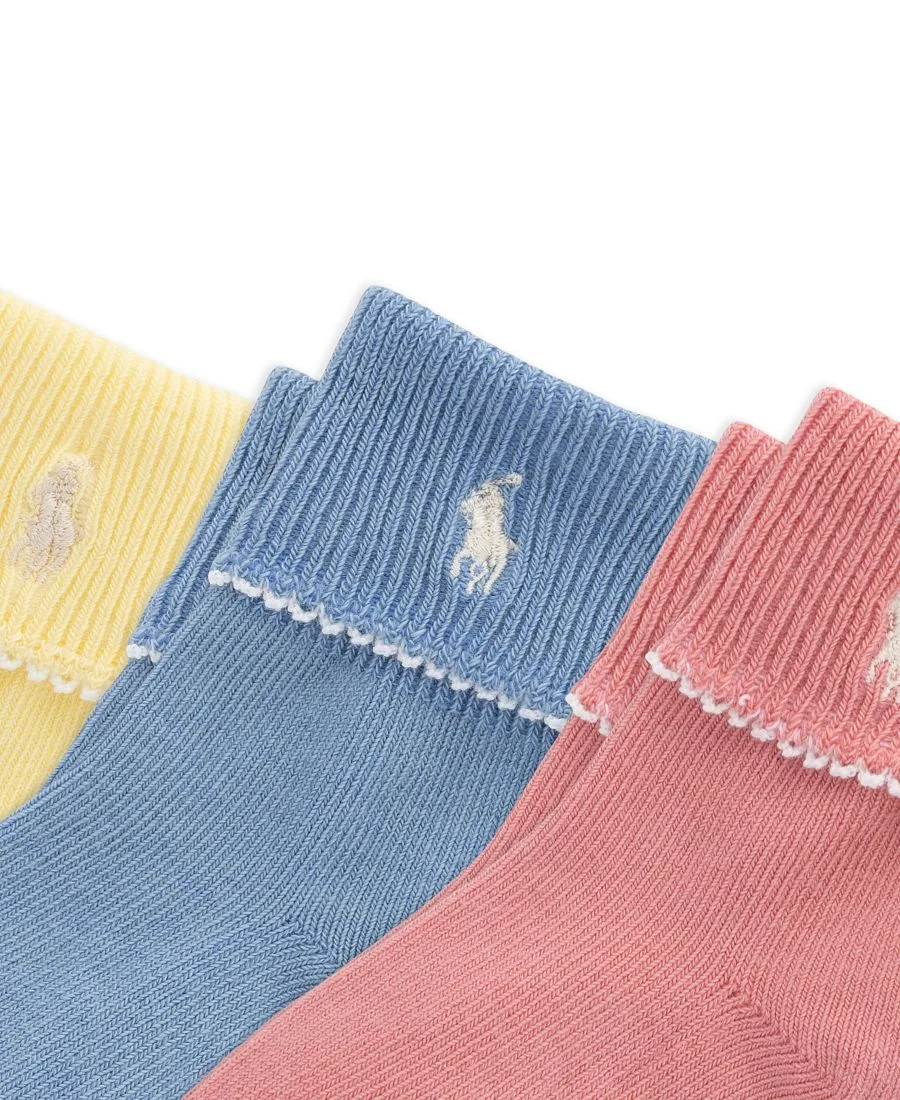 Детские носки для девочек с отворотом, 3 штуки в упаковке Polo Ralph Lauren, желтый/синий/красный — фото 2