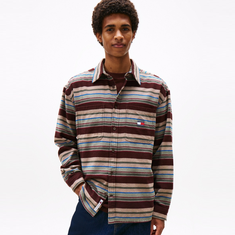 Tommy Hilfiger Рубашка мужская Brown Stripes GS7 Lapel Moderate Others — фото 3