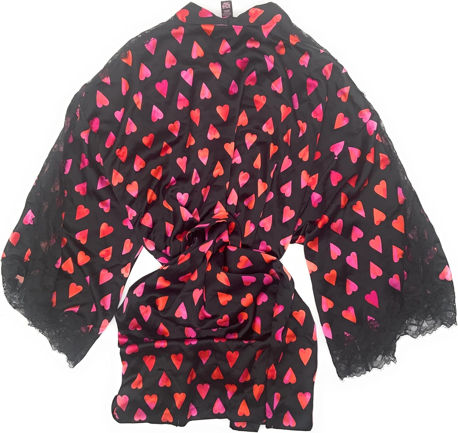 Халат Victoria's Secret Kimono Luxe из сатина и кружева, Black/Orange/Pink — фото 2