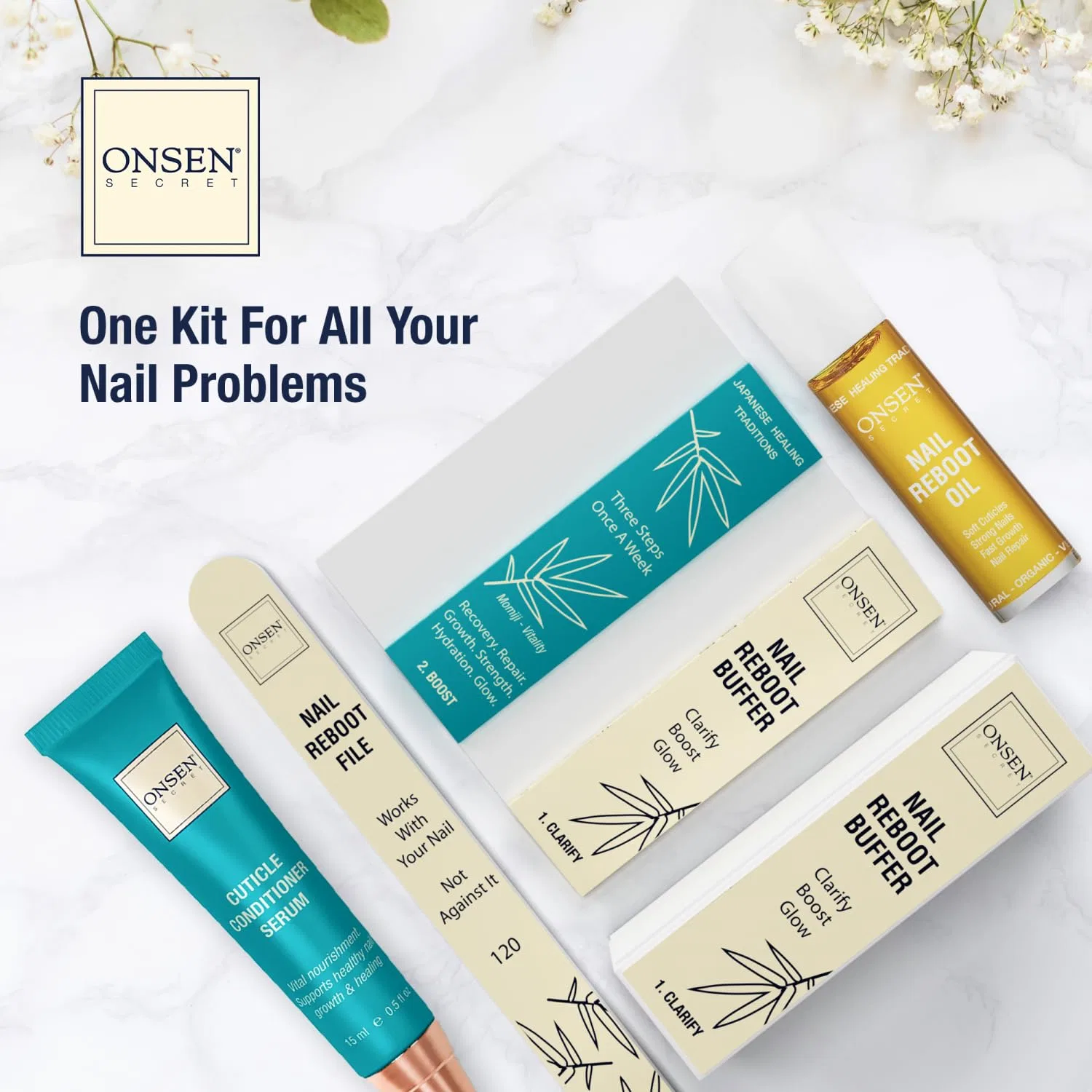 Полный набор для восстановления ногтей Onsen Secret с маслом и сывороткой Onsen Secret, Complete Nail Reboot Kit — фото 2